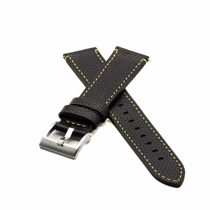 Leather - Contrast Stitch Black with Yellow - BluShark Straps