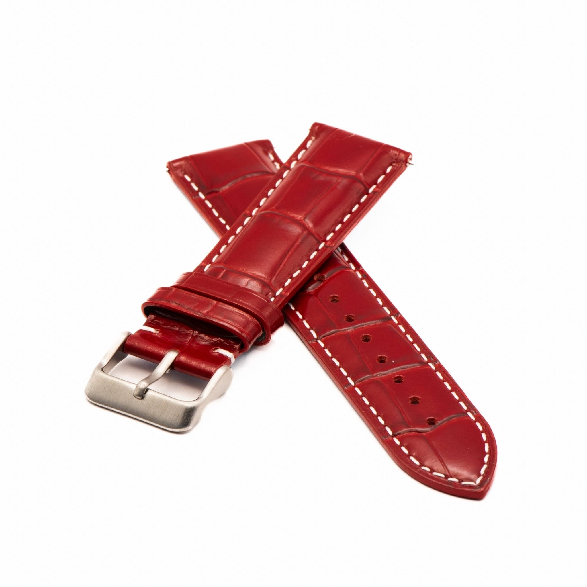 Leather Quick Release Band │ Cherry Red Crocodile Grain Watch