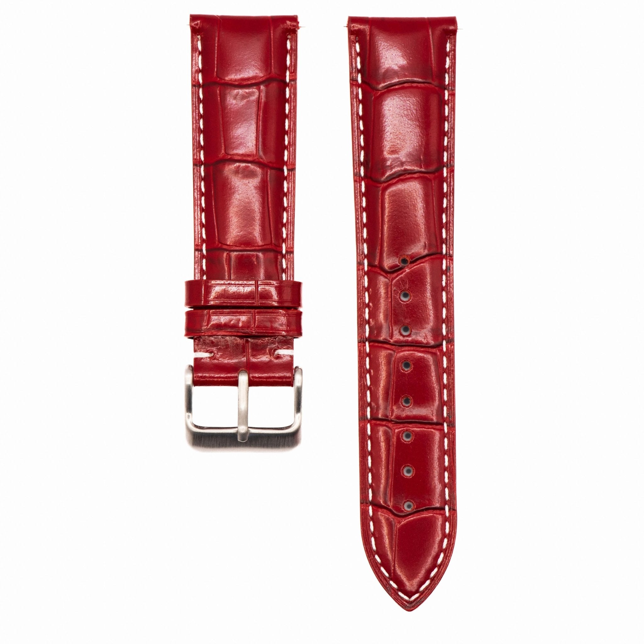 Leather Quick Release Band │ Cherry Red Crocodile Grain Watch