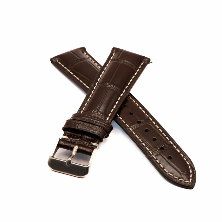 Leather - Crocodile Grain - Chocolate Brown - BluShark Straps
