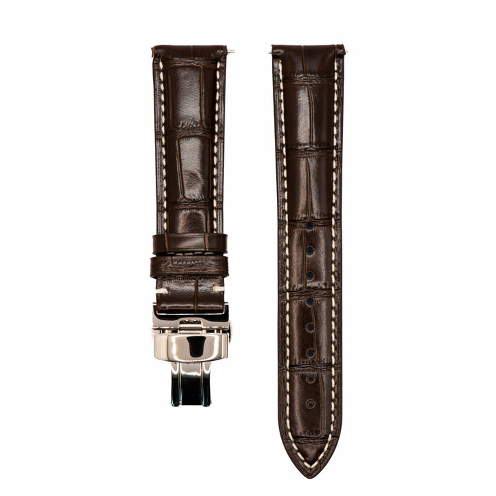 Leather - Crocodile Grain - Chocolate Brown - Butterfly Clasp - BluShark Straps