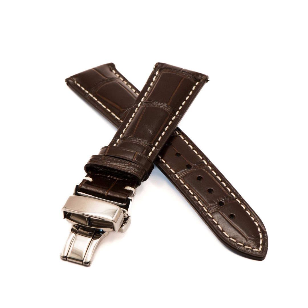 Leather - Crocodile Grain - Chocolate Brown - Butterfly Clasp - BluShark Straps