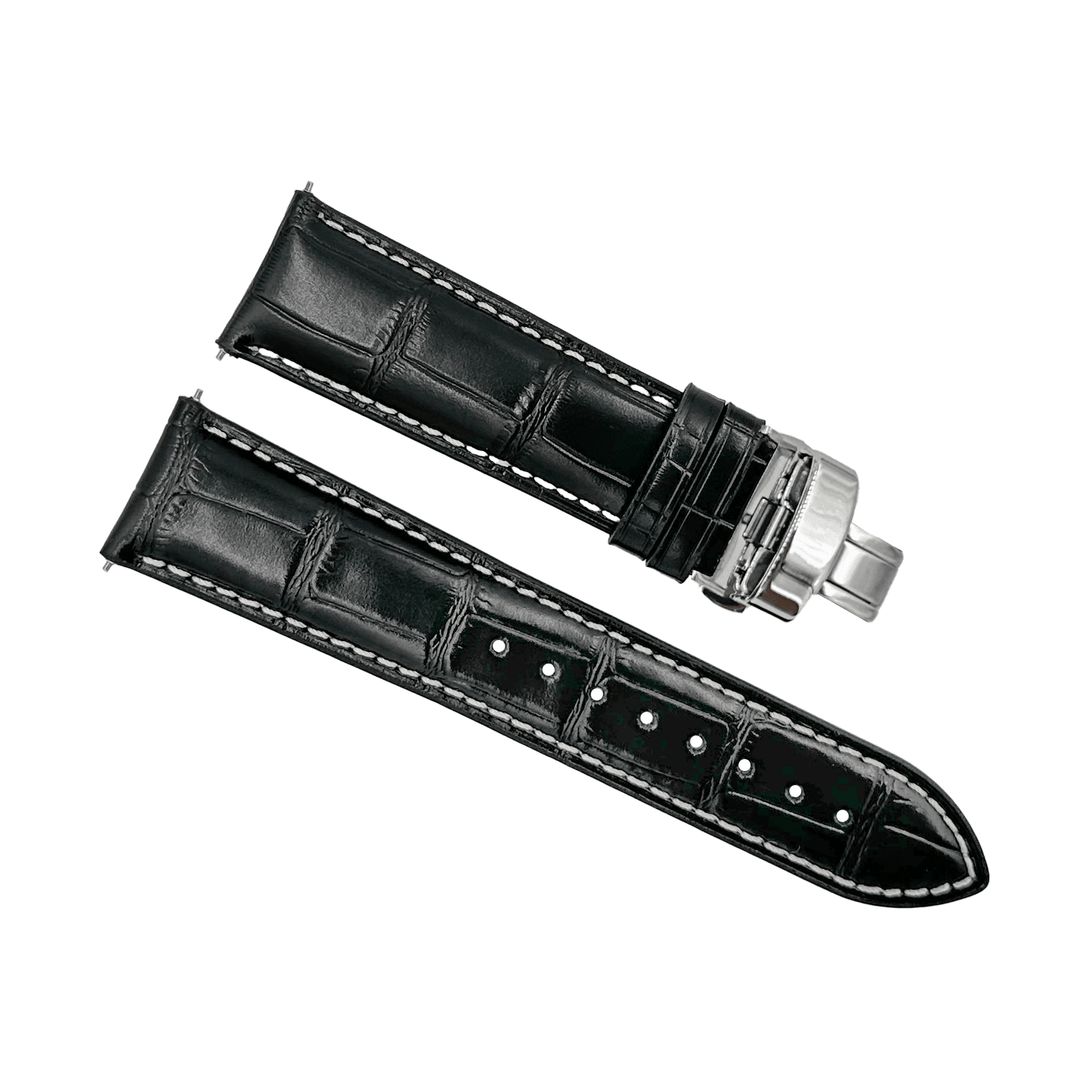 Leather - Crocodile Grain - Licorice Black - Butterfly Clasp - BluShark Straps