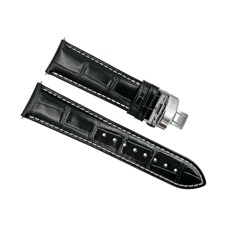 Leather - Crocodile Grain - Licorice Black - Butterfly Clasp - BluShark Straps