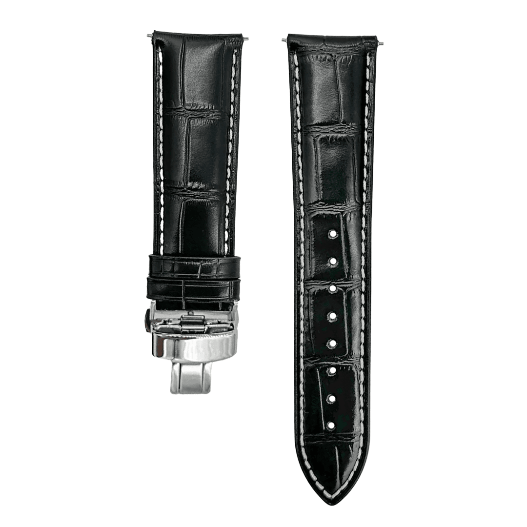Leather - Crocodile Grain - Licorice Black - Butterfly Clasp - BluShark Straps