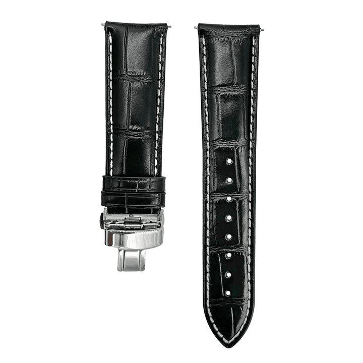 Leather - Crocodile Grain - Licorice Black - Butterfly Clasp - BluShark Straps