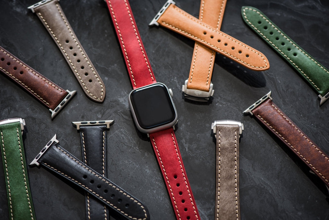 Leather Deploy Band - For Apple Watch - Garnet - BluShark Straps