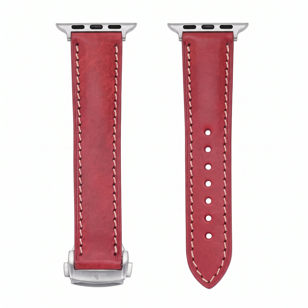 Leather Deploy Band - For Apple Watch - Garnet - BluShark Straps