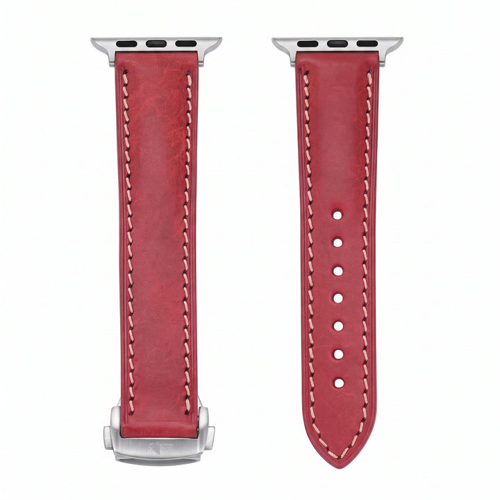 Leather Deploy Band - For Apple Watch - Garnet - BluShark Straps
