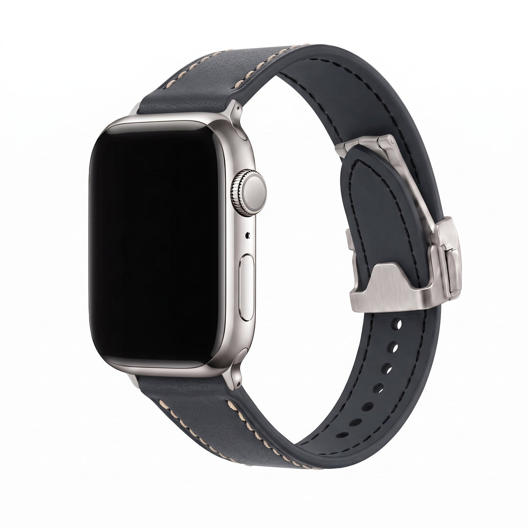 Leather Deploy Band - For Apple Watch - Onyx - BluShark Straps