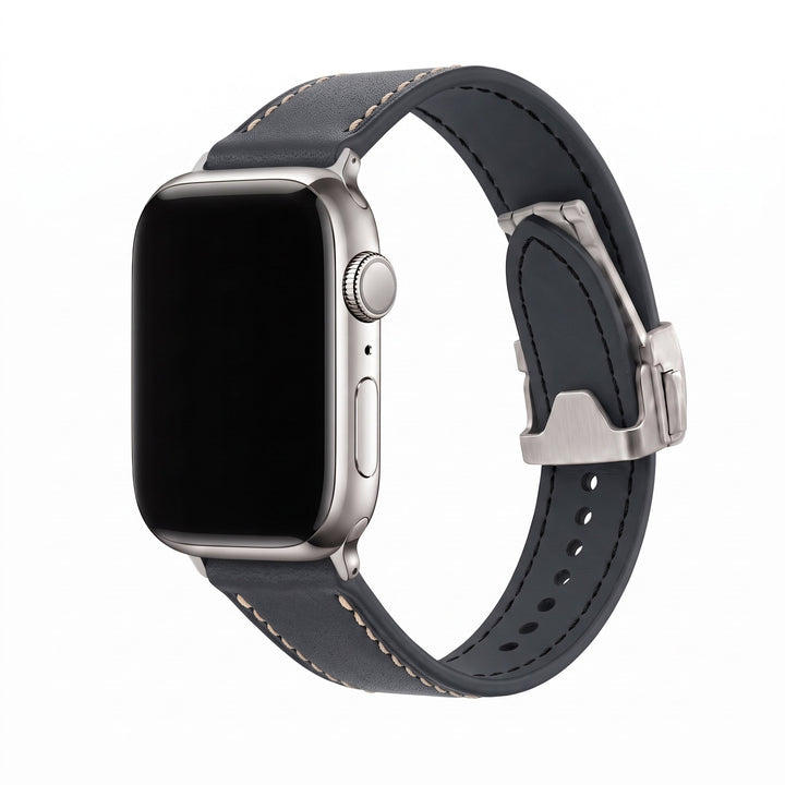 Leather Deploy Band - For Apple Watch - Onyx - BluShark Straps
