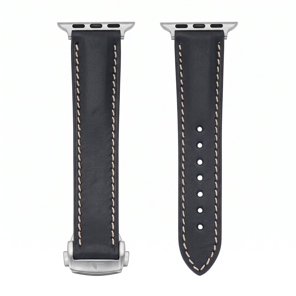 Leather Deploy Band - For Apple Watch - Onyx - BluShark Straps