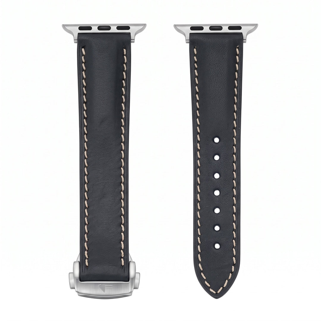Leather Deploy Band - For Apple Watch - Onyx - BluShark Straps