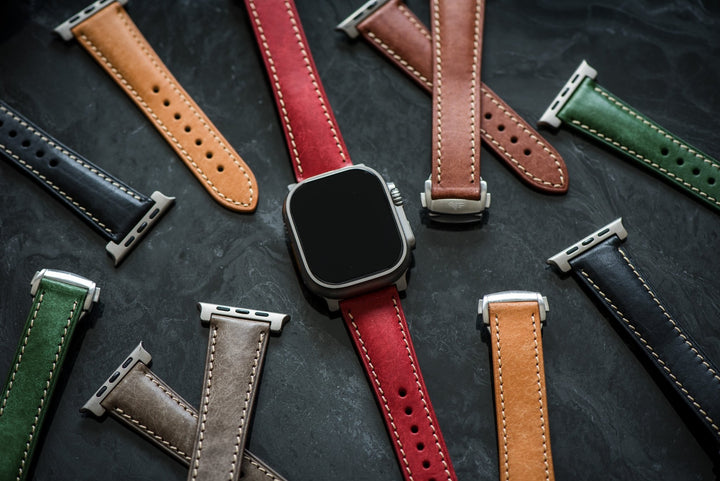 Leather Deploy Band - For Apple Watch ULTRA - Garnet - BluShark Straps