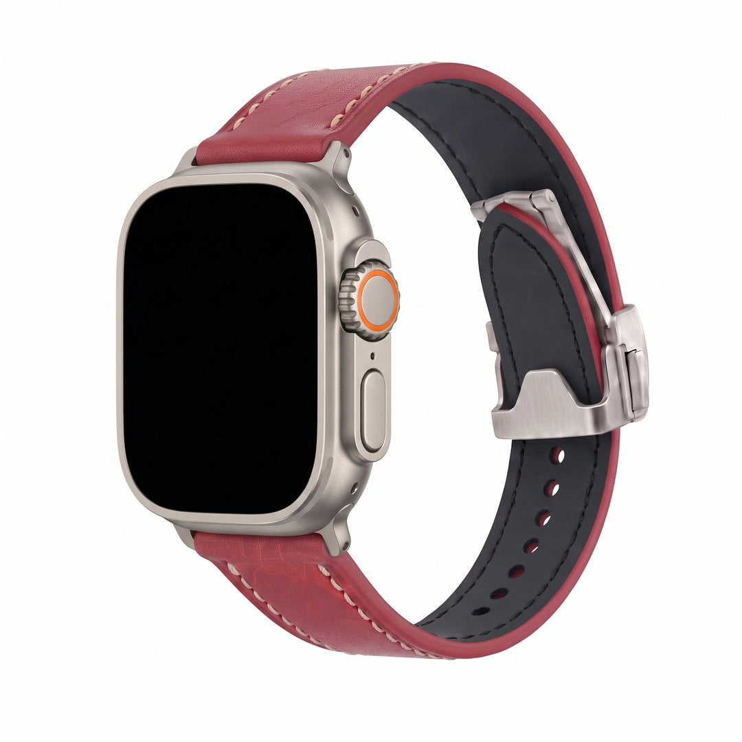 Leather Deploy Band - For Apple Watch ULTRA - Garnet - BluShark Straps