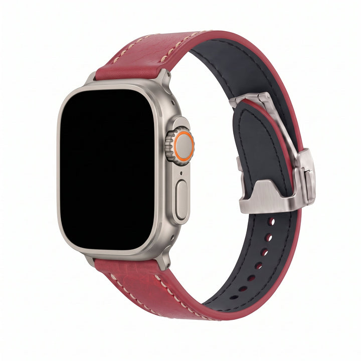 Leather Deploy Band - For Apple Watch ULTRA - Garnet - BluShark Straps
