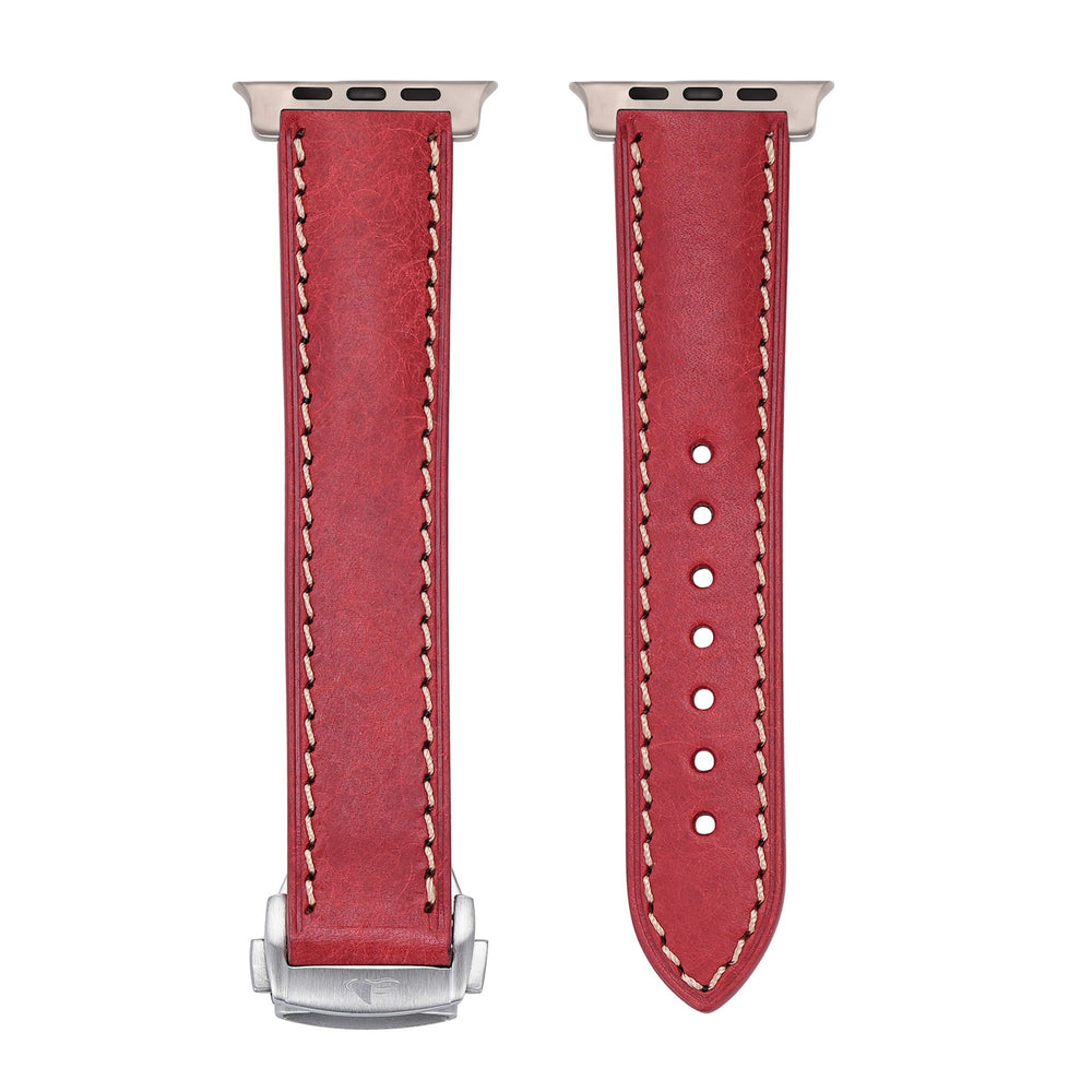 Leather Deploy Band - For Apple Watch ULTRA - Garnet - BluShark Straps