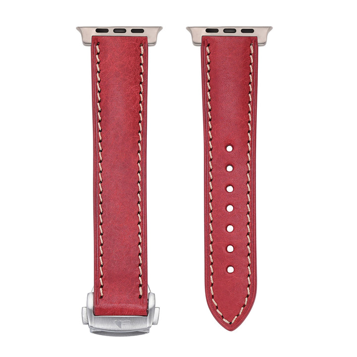 Leather Deploy Band - For Apple Watch ULTRA - Garnet - BluShark Straps