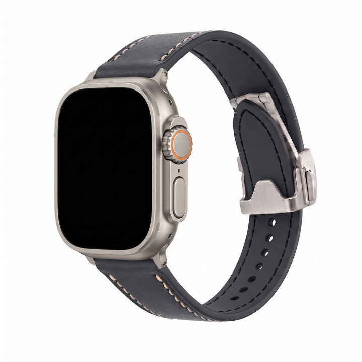 Leather Deploy Band - For Apple Watch ULTRA - Onyx - BluShark Straps