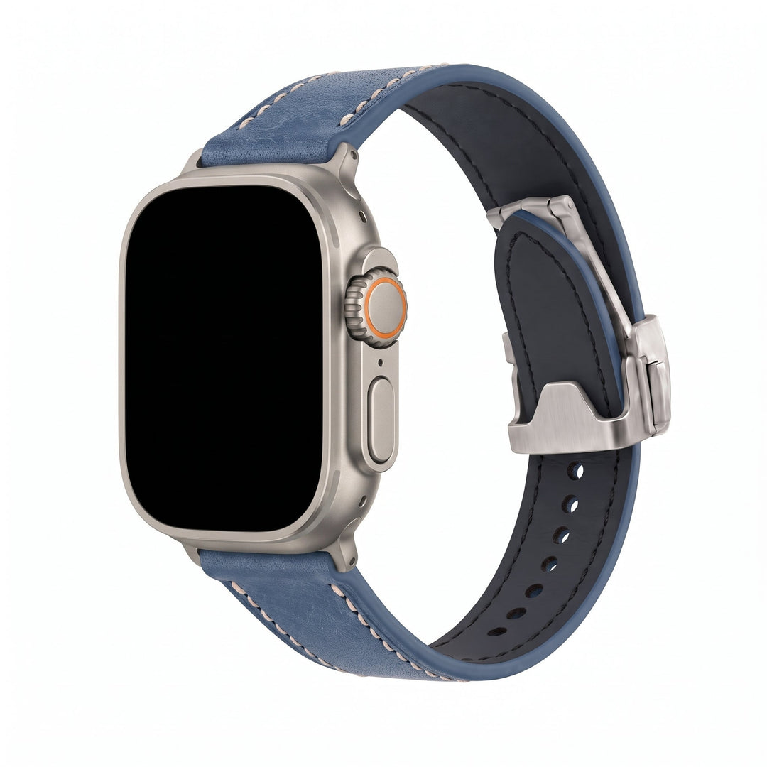 Leather Deploy Band - For Apple Watch ULTRA - Sapphire - BluShark Straps
