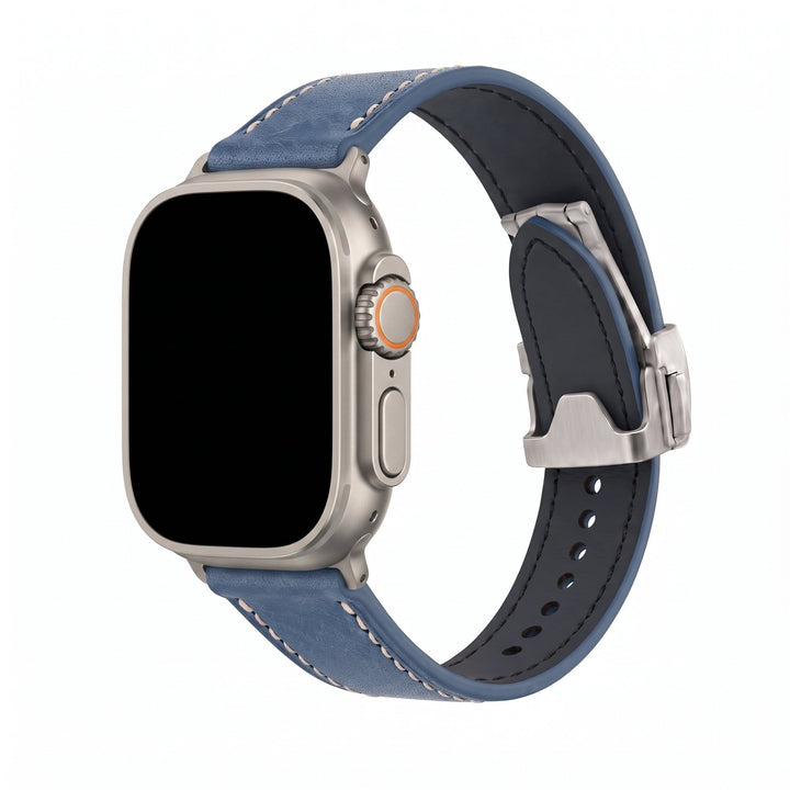 Leather Deploy Band - For Apple Watch ULTRA - Sapphire - BluShark Straps