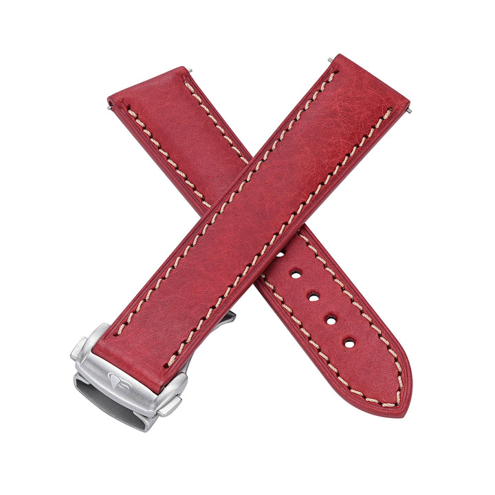 Leather Deploy - Garnet - BluShark Straps