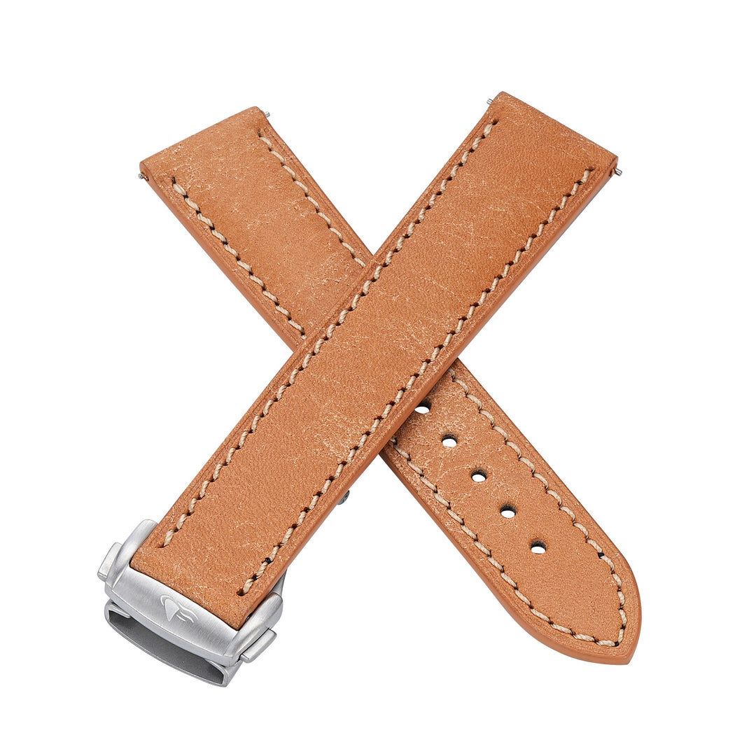 Leather Deploy - Sandstone - BluShark Straps