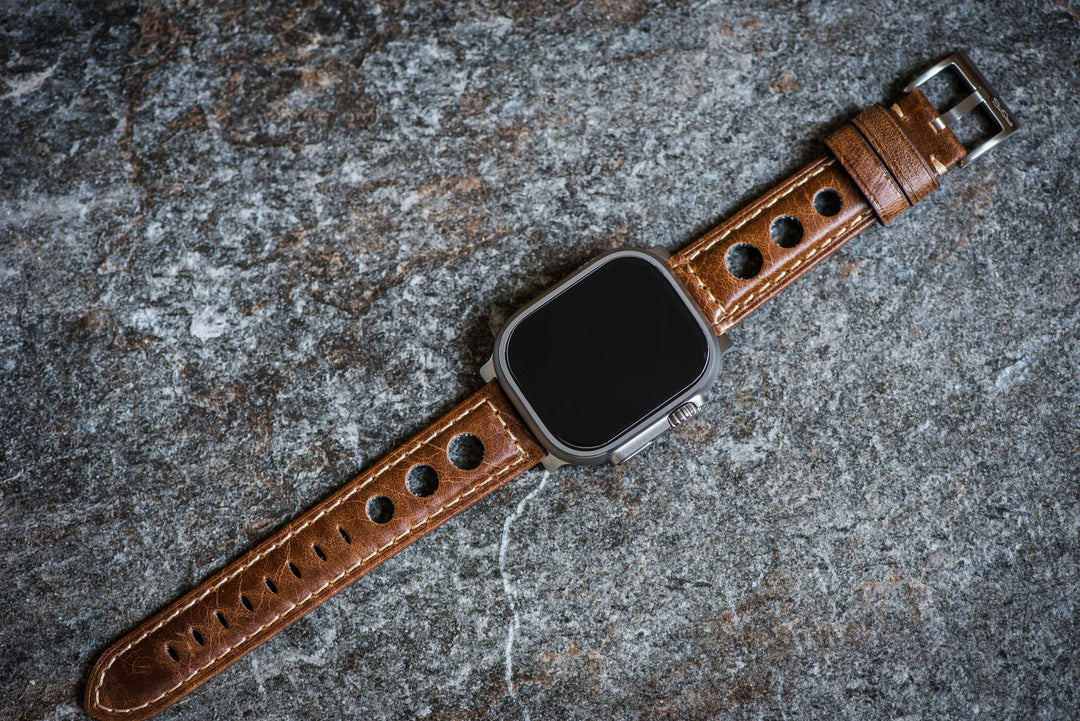 Leather Rally Band - For Apple Watch ULTRA - Brown - BluShark Straps