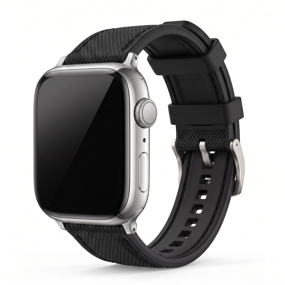 Leather & Rubber Band – For Apple Watch - Black - BluShark Straps
