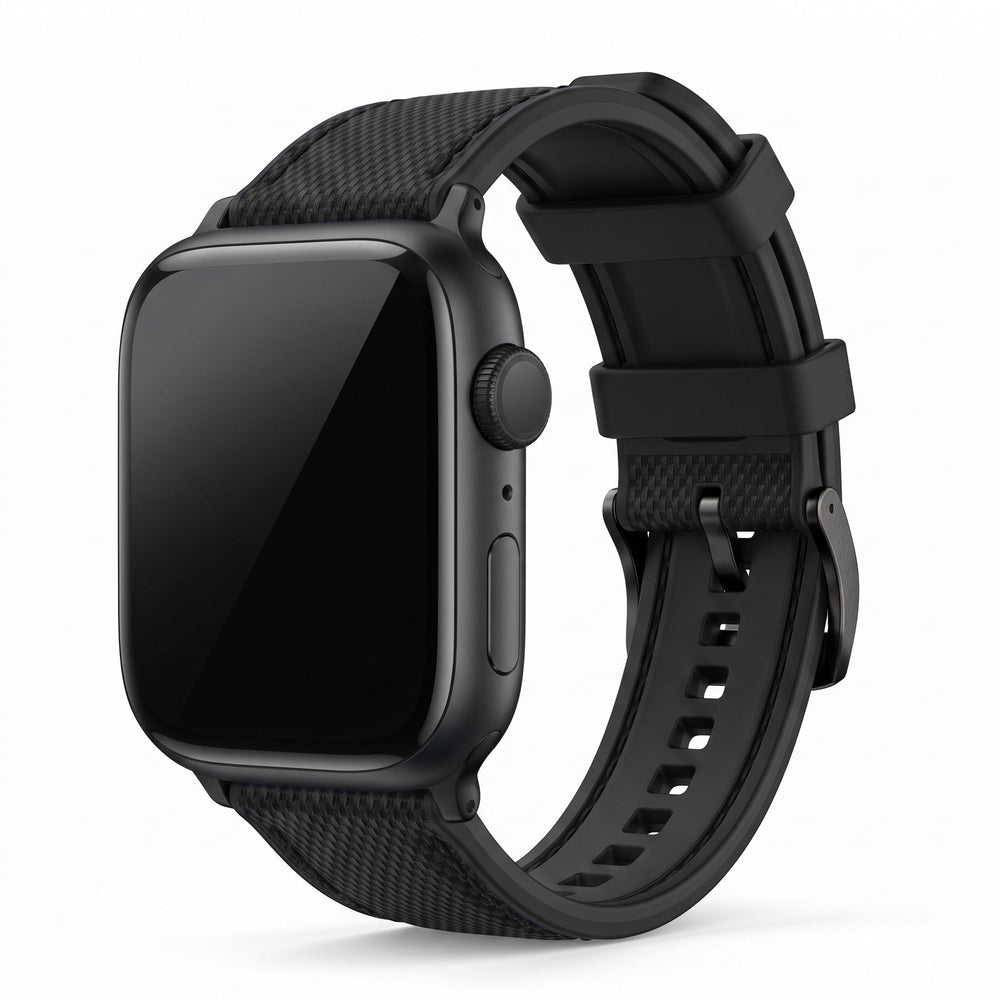Leather & Rubber Band – For Apple Watch - Black - BluShark Straps