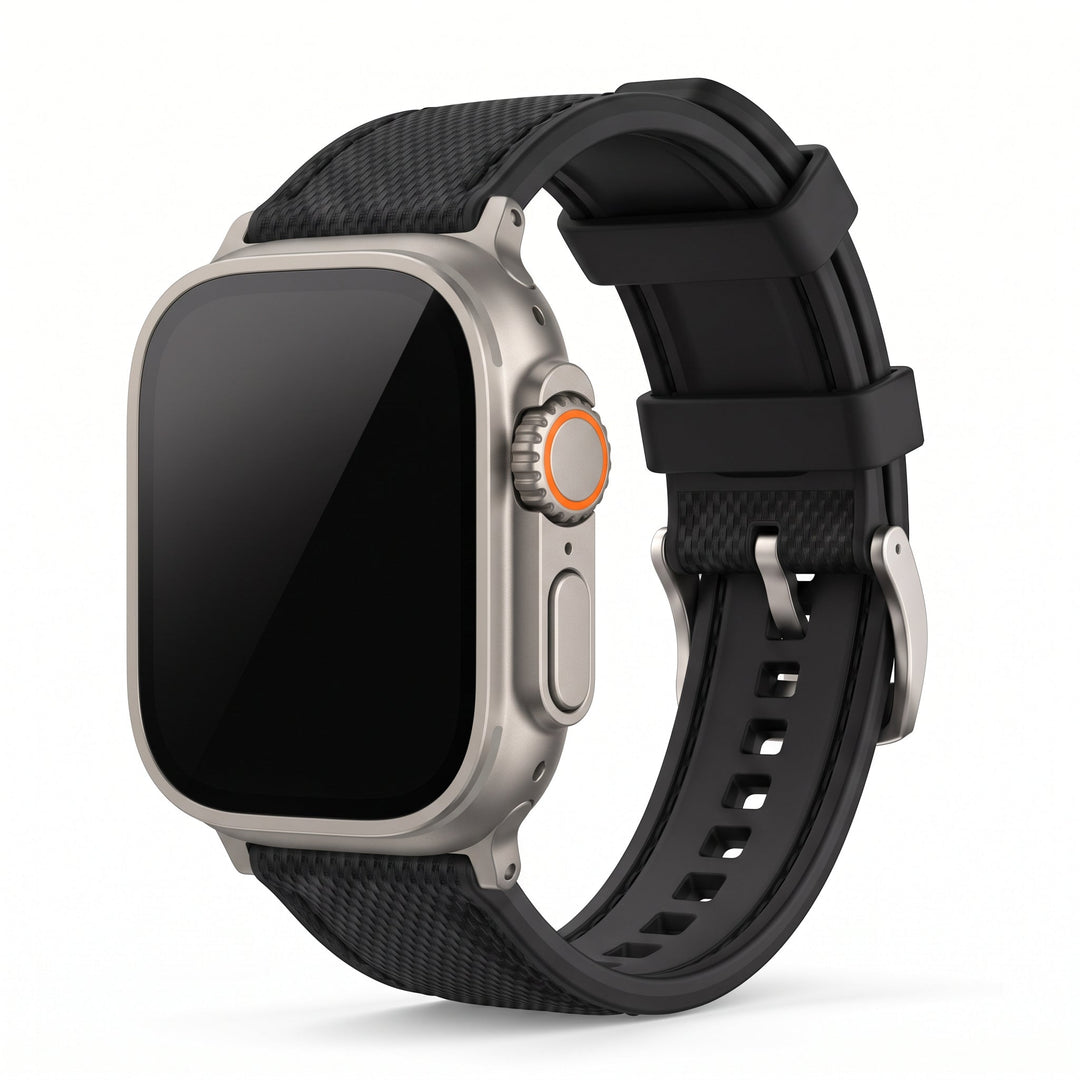 Leather & Rubber Band – For Apple Watch ULTRA - Black - BluShark Straps