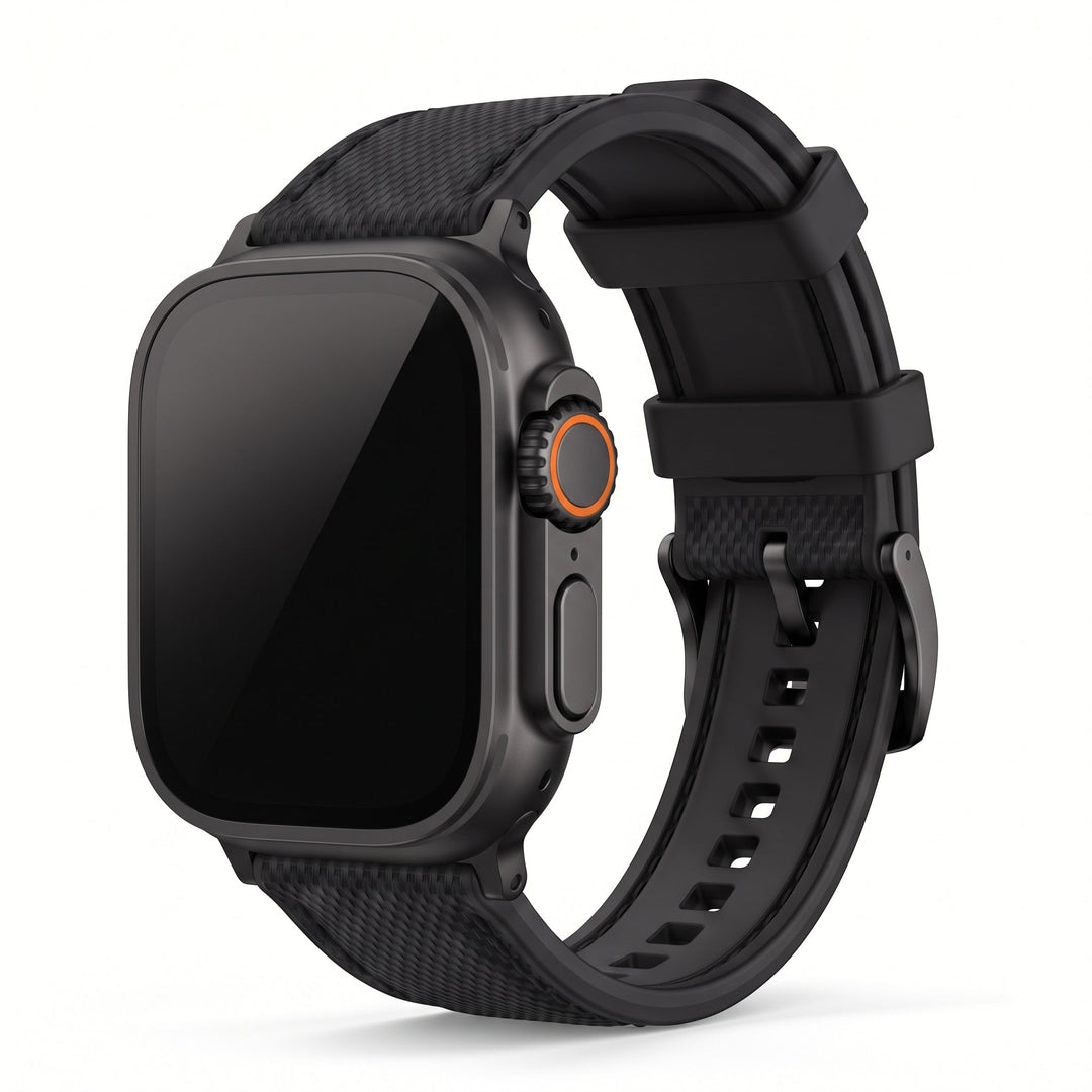 Leather & Rubber Band – For Apple Watch ULTRA - Black - BluShark Straps