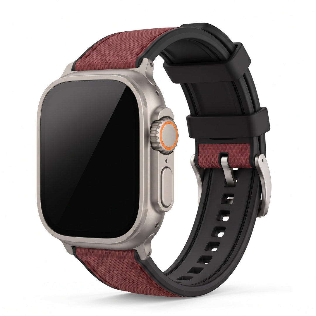 Leather & Rubber Band – For Apple Watch ULTRA - Red - BluShark Straps