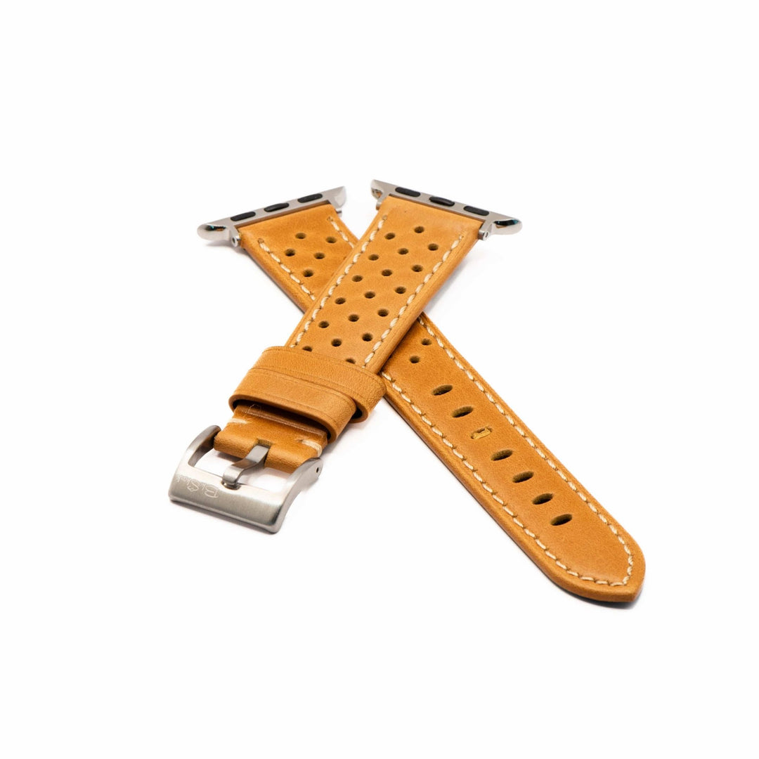Leather Sport Grip Band - For Apple Watch - Caution Tan - BluShark Straps