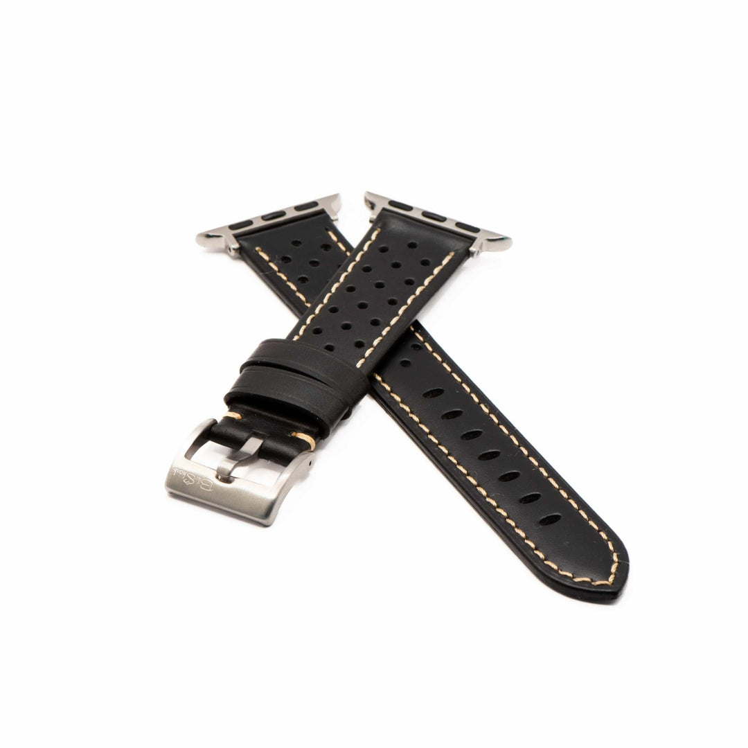 Leather Sport Grip Band - For Apple Watch - DQ Black - BluShark Straps