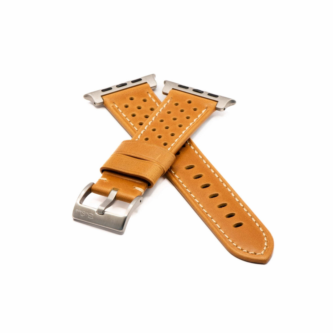Leather Sport Grip Band - For Apple Watch ULTRA - Caution Tan - BluShark Straps