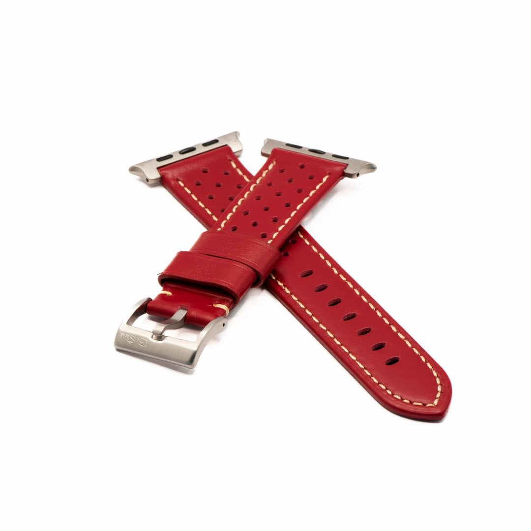 Leather Sport Grip Band - For Apple Watch ULTRA - Stop Red - BluShark Straps