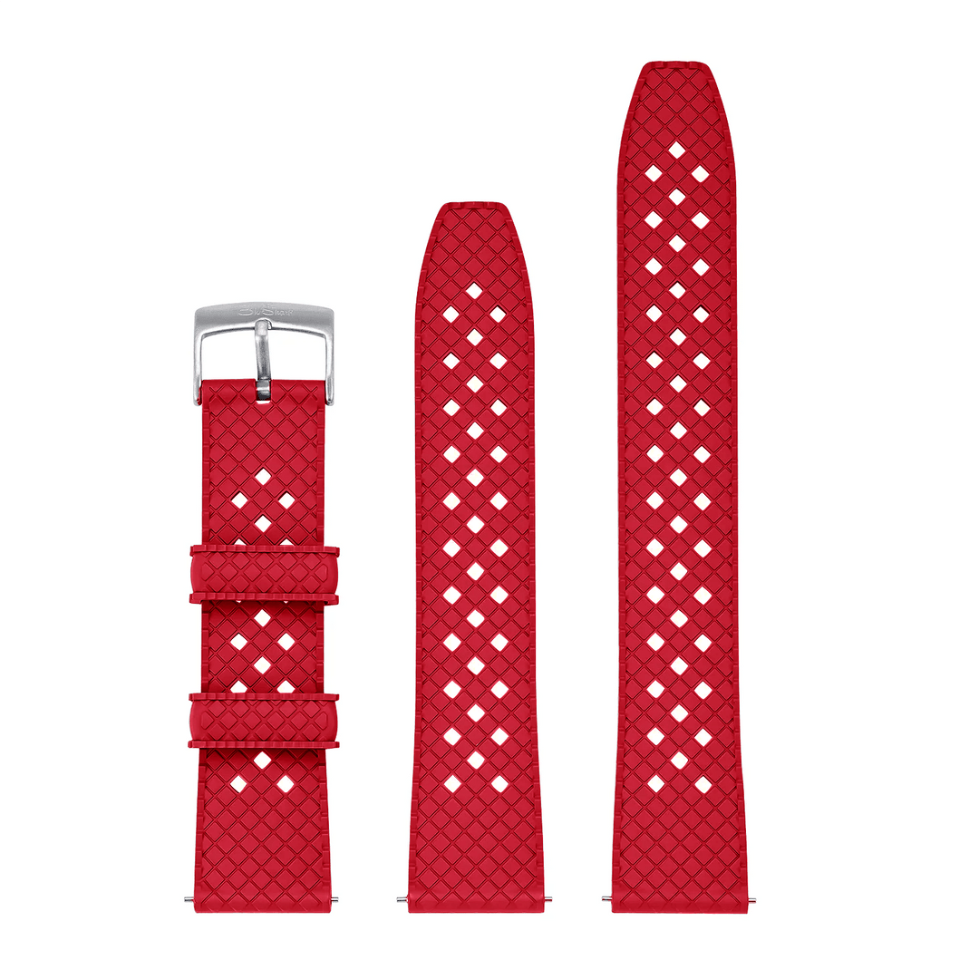 Neo Tropical Rubber Strap by BluShark Straps, two lengths, main view, brushed