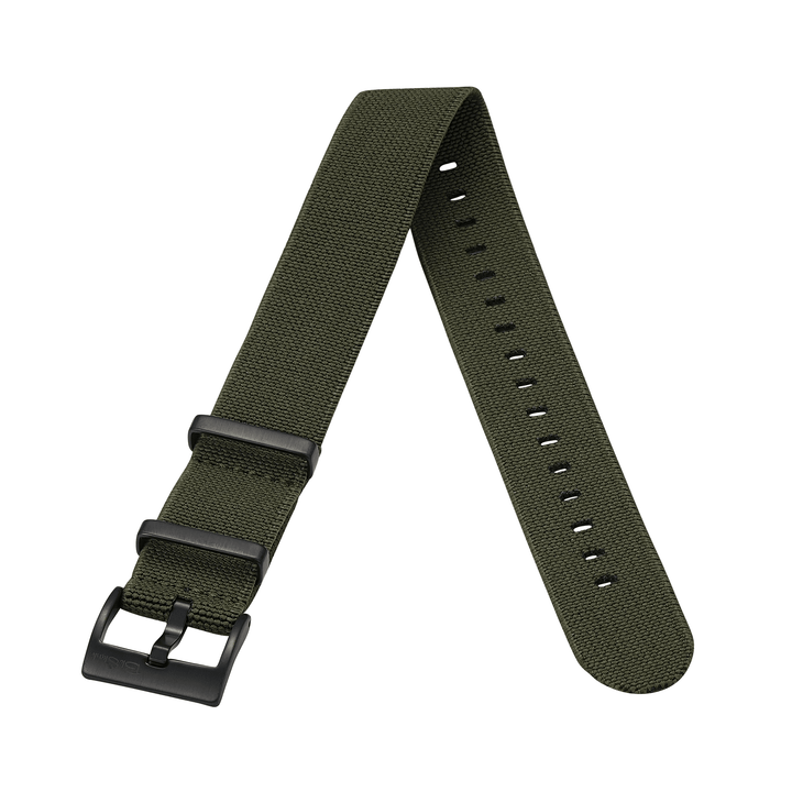 BluShark Straps Pajama Stretch Elastic Nylon Watch Strap Army Green - PVD Black Stainless Steel Hardware - Top View