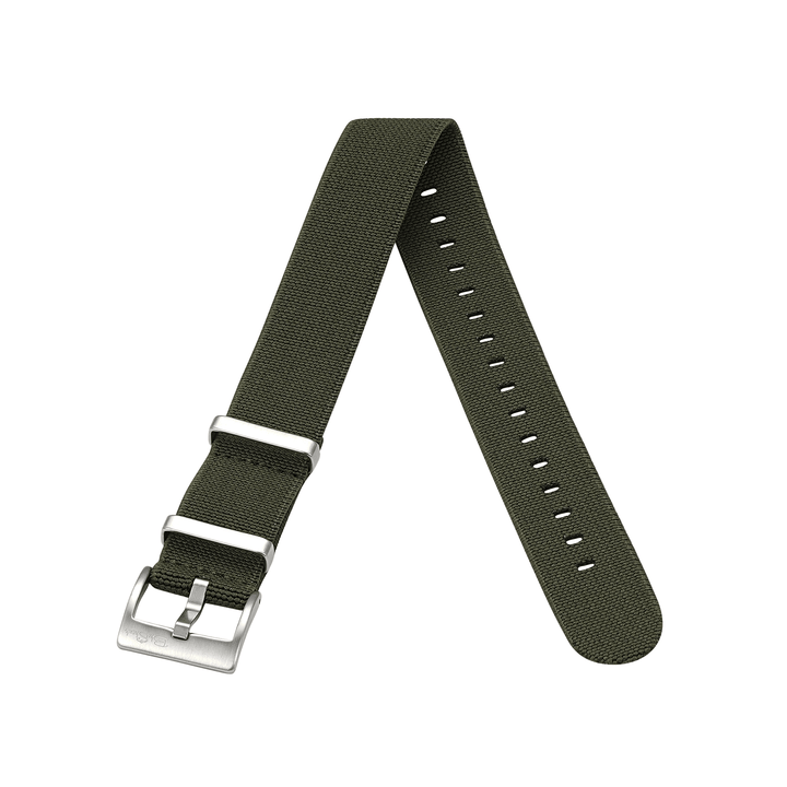 BluShark Straps Pajama Stretch Elastic Nylon Watch Strap Army Green - Brushed Stainless Steel Hardware - Top View