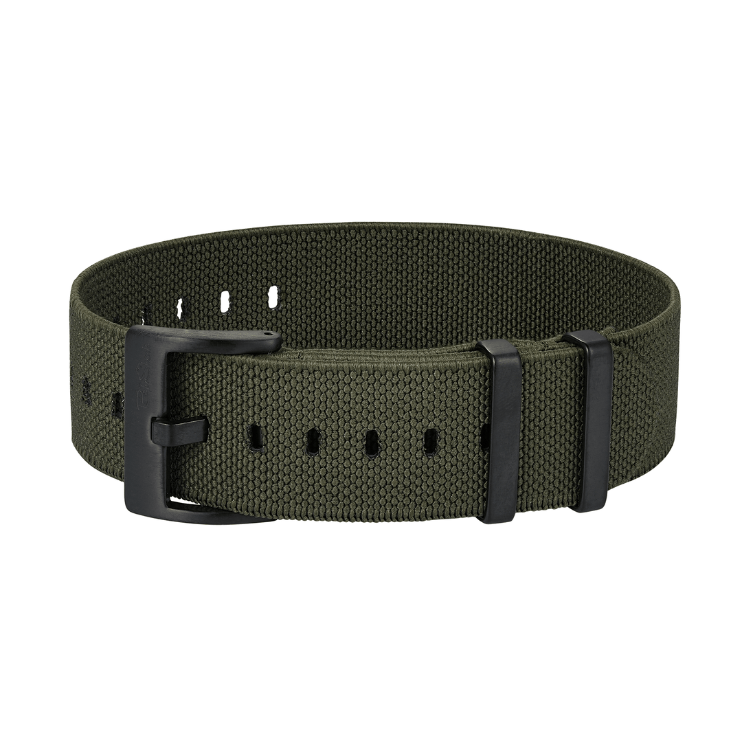 BluShark Straps Pajama Stretch Elastic Nylon Watch Strap Army Green - PVD Black Stainless Steel Hardware - Main view