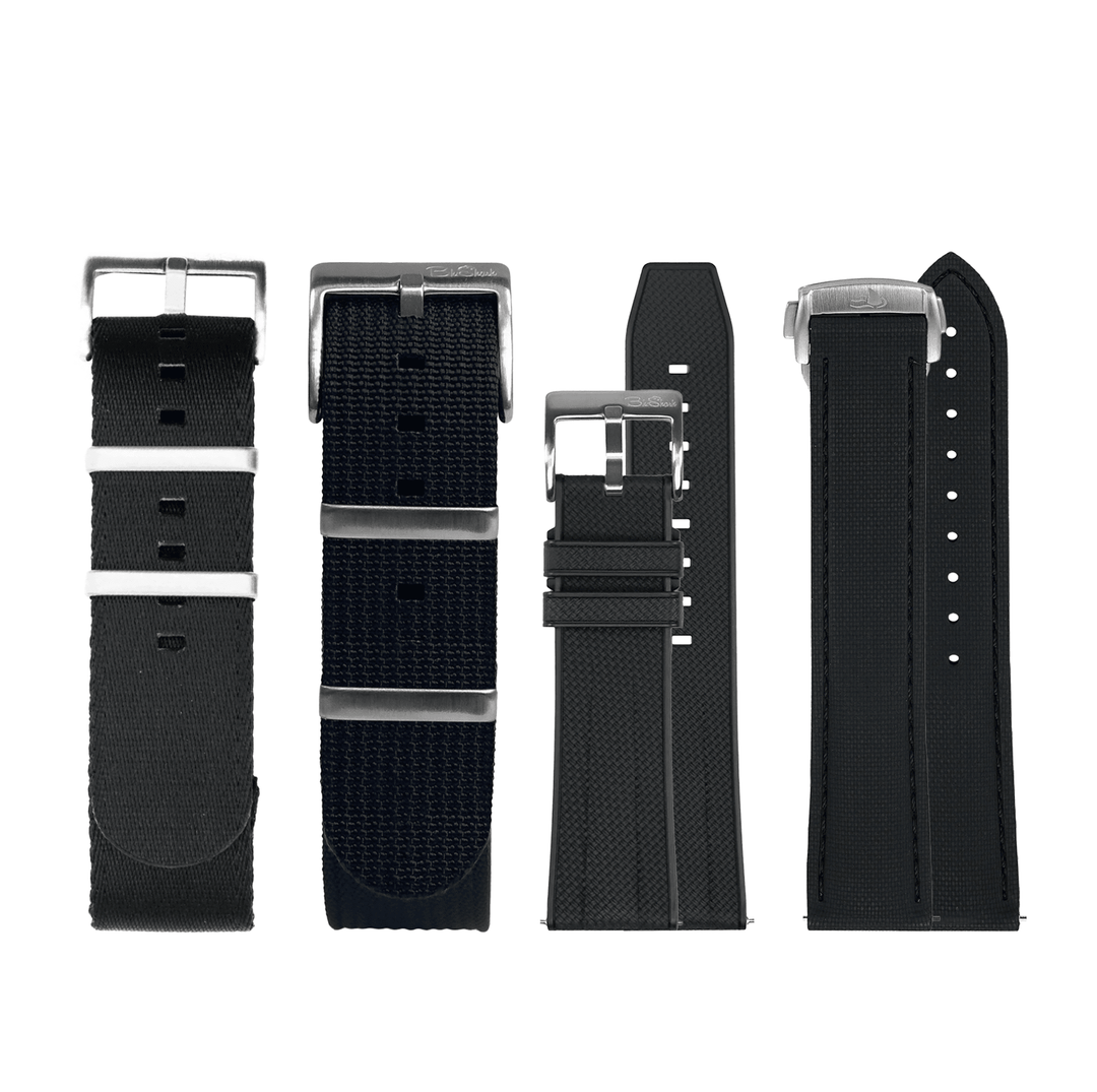 Premium Black Watch Strap Bundle - 4 - Pack Bundle Of Premium Black Watch Straps - BluShark Straps