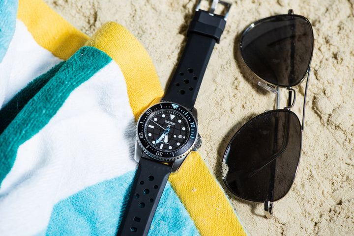 BluShark Straps - Rally Rubber - Black - Two Piece Strap Side By Side Brushed Stainless Steel Buckle - Sunglasses - Beach