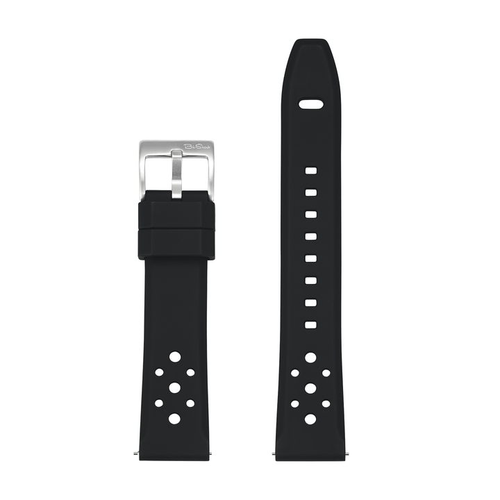 BluShark Straps - Rally Rubber - Black - Two Piece Strap Side By Side Brushed Stainless Steel Buckle