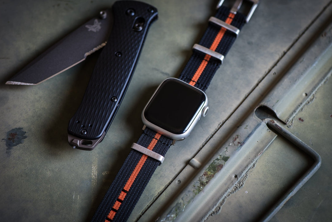 Ribbed Mako FN Band - For Apple Watch - Black & Orange - BluShark Straps
