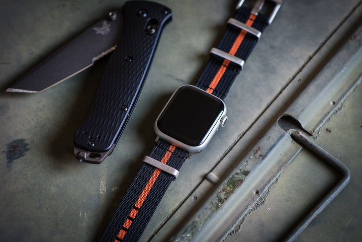 Ribbed Mako FN Band - For Apple Watch - Black & Orange - BluShark Straps