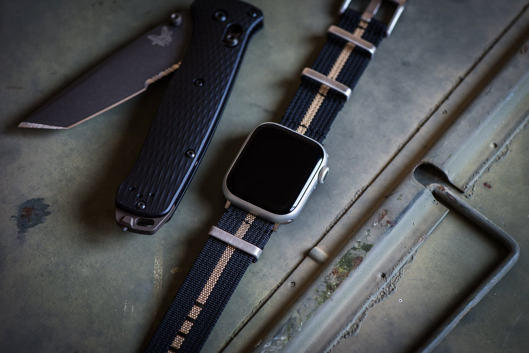 Ribbed Mako FN Band - For Apple Watch - Black & Tan - BluShark Straps