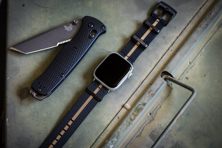 Ribbed Mako FN Band - For Apple Watch - Black & Tan - BluShark Straps