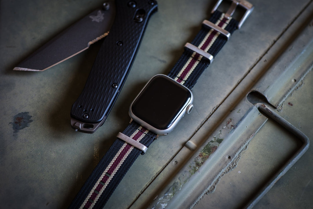 Ribbed Mako FN Band - For Apple Watch - Black, Tan & Red - BluShark Straps
