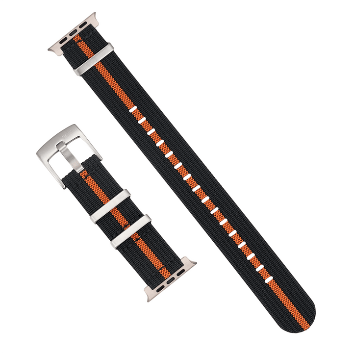 Ribbed Mako FN Band - For Apple Watch ULTRA - Black & Orange - BluShark Straps